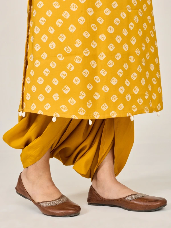 Yellow Bandhani Printed A-line Long Kurta 7
