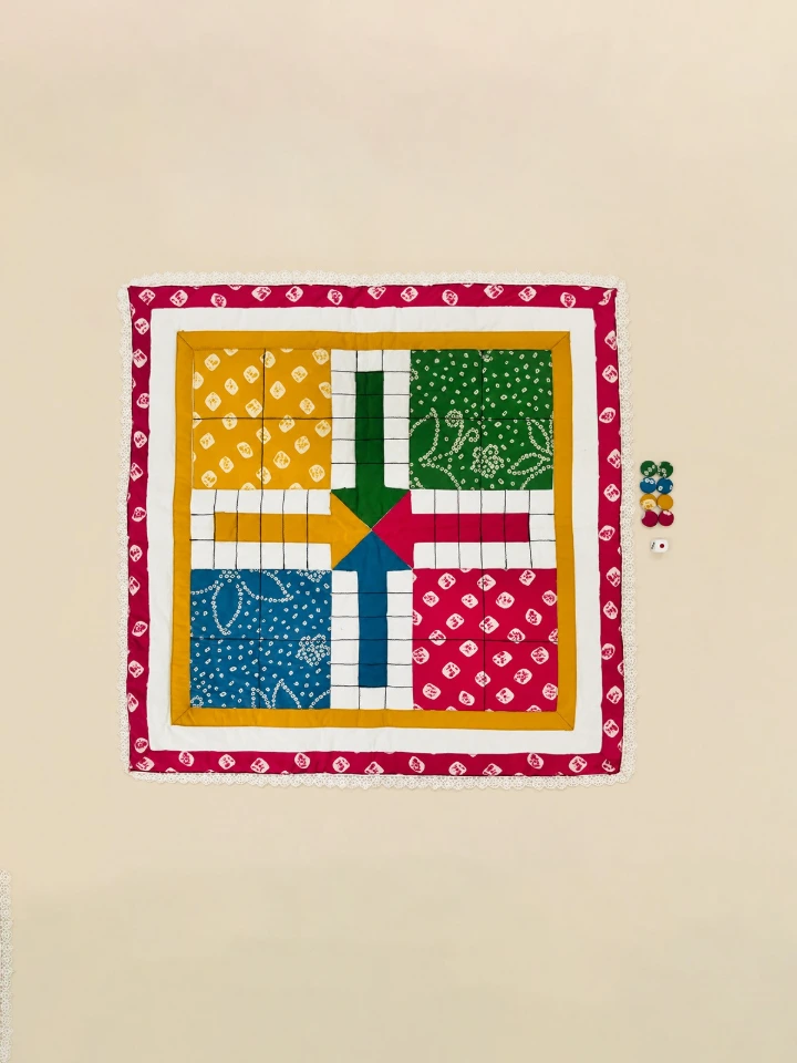 Multi-Colored Bandhani Printed Fabric Ludo Board Game