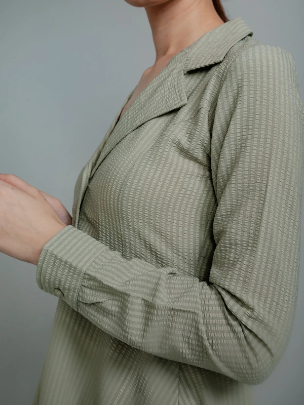 Green Lapel Collar Dress With Clean-Cut Silhouette 6