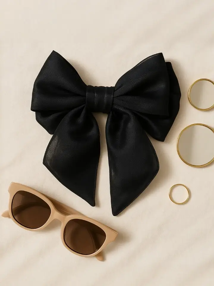 Vintage Black Double Bow Hair Clip with Scarf