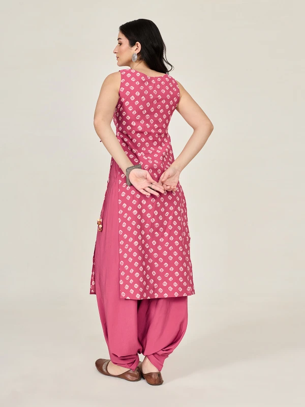 Pink Bandhani Printed Long Kurta 6
