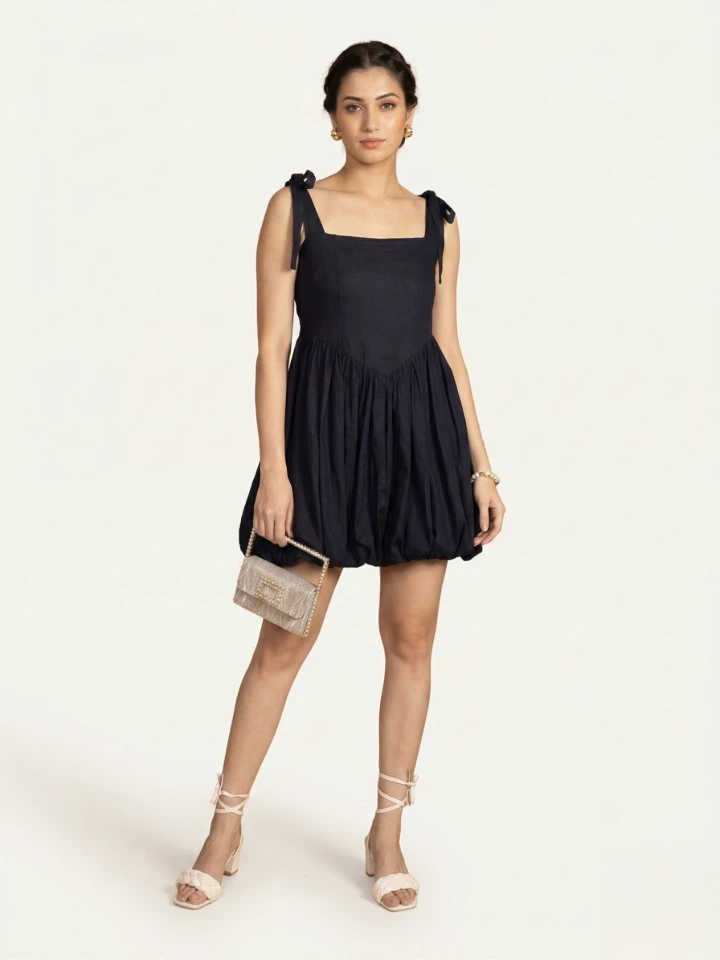 Blue Cotton Sleeveless Corset Dress