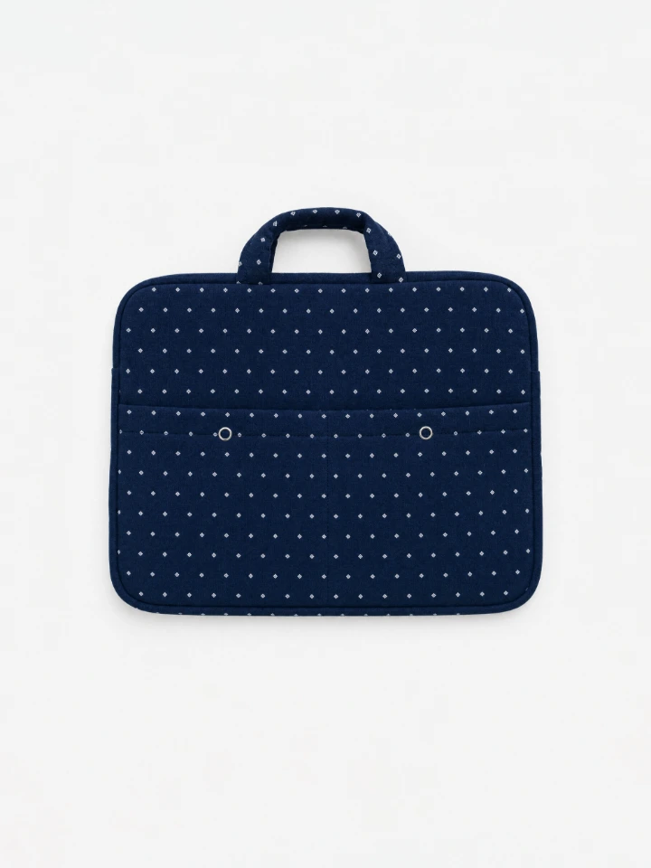 Navy Blue Diamond Print Laptop Sleeve Bag with Two Utility Pockets for MacBook