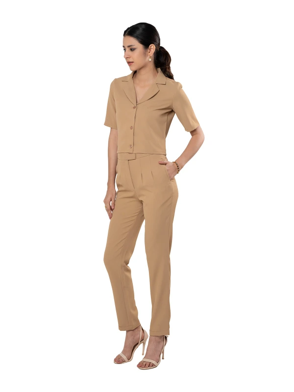 Beige Cropped Blazer And Trouser Coord Set 4