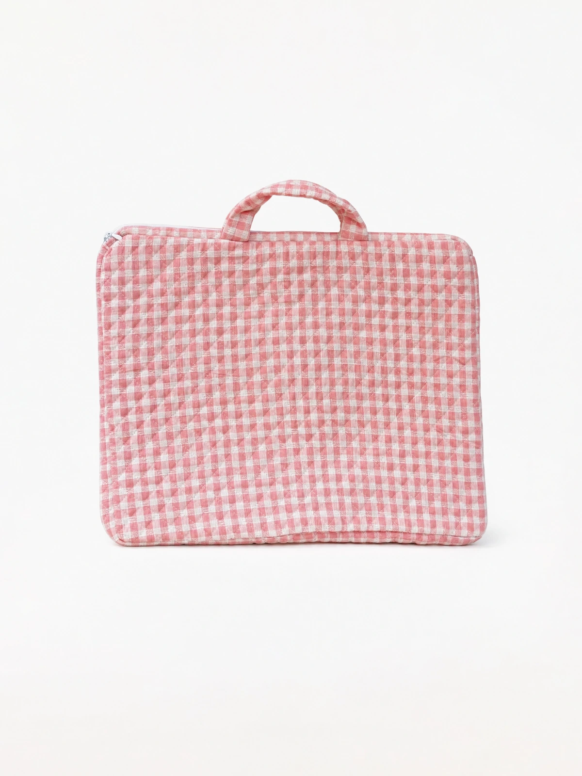 Light Pink Gingham Print Laptop Sleeve Bag with Two Utility Pockets for MacBook thumbnail 6