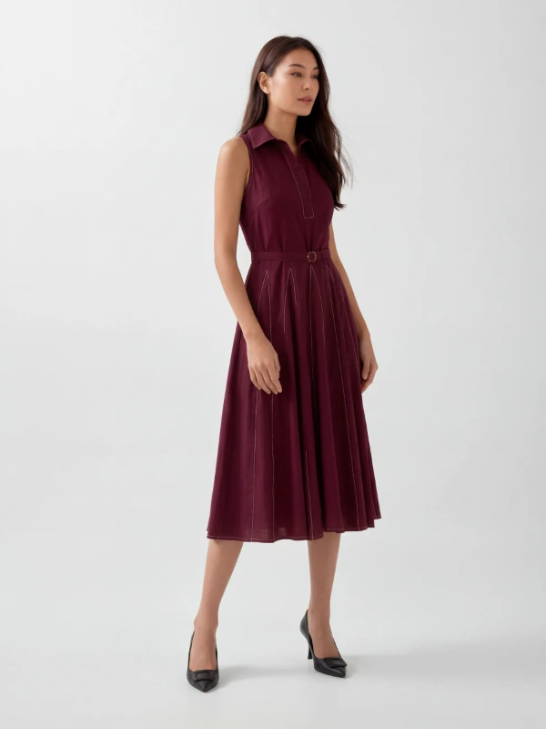 Maroon Fit and Flare Dress With Detachable Waist Belt 4