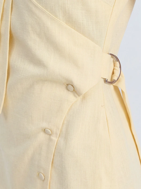 Yellow Straight Fit Formal Dress With Scarf Tie 7