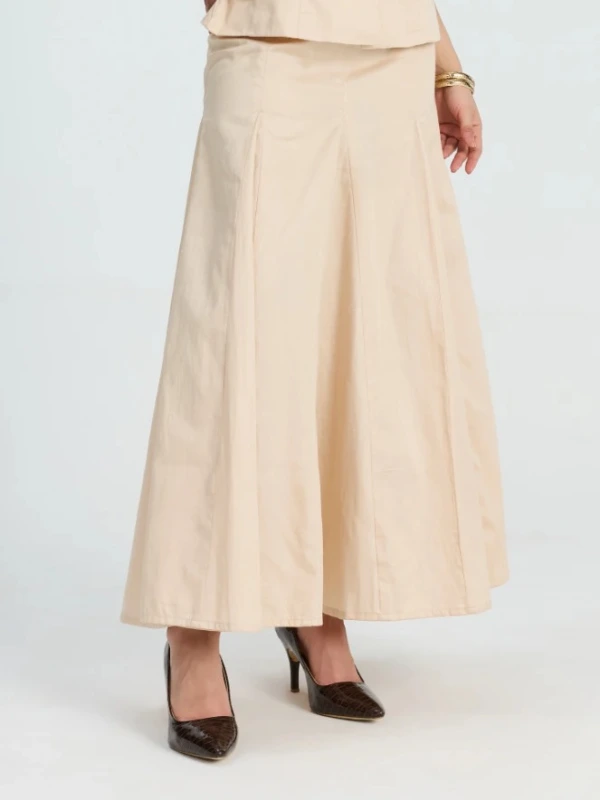 Beige Paneled Long Formal Skirt 4