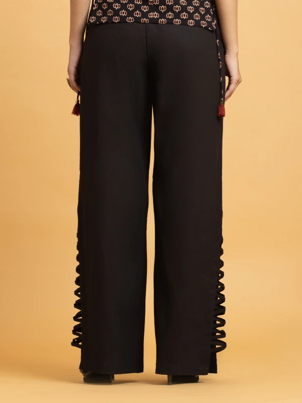 Black High-Waisted Lace-Up Wide-Leg Pants 5