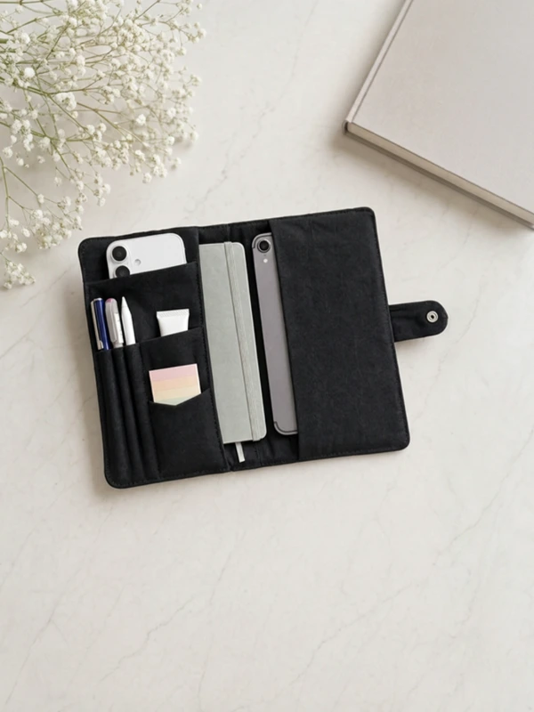 Black Diary Cover with Multi-Utility Pockets 3