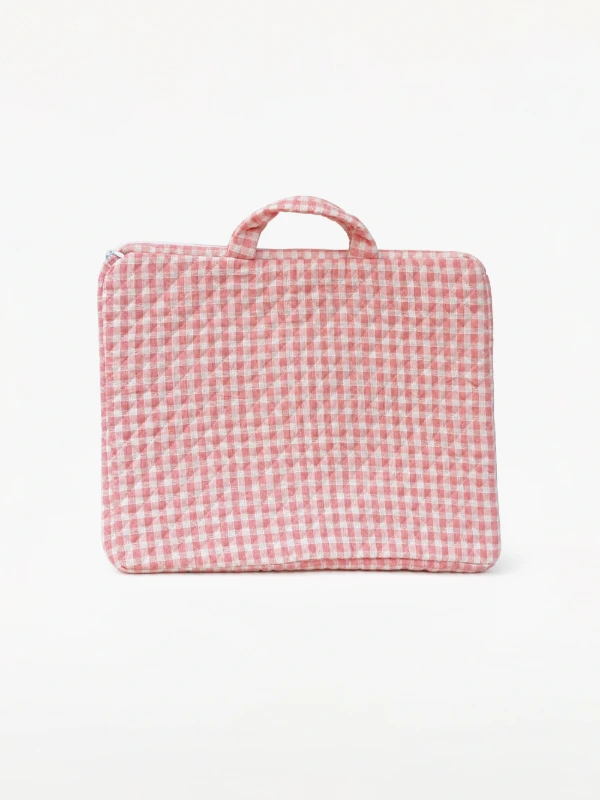 Light Pink Gingham Laptop Sleeve Bag With Utility Pocket for MacBook 4