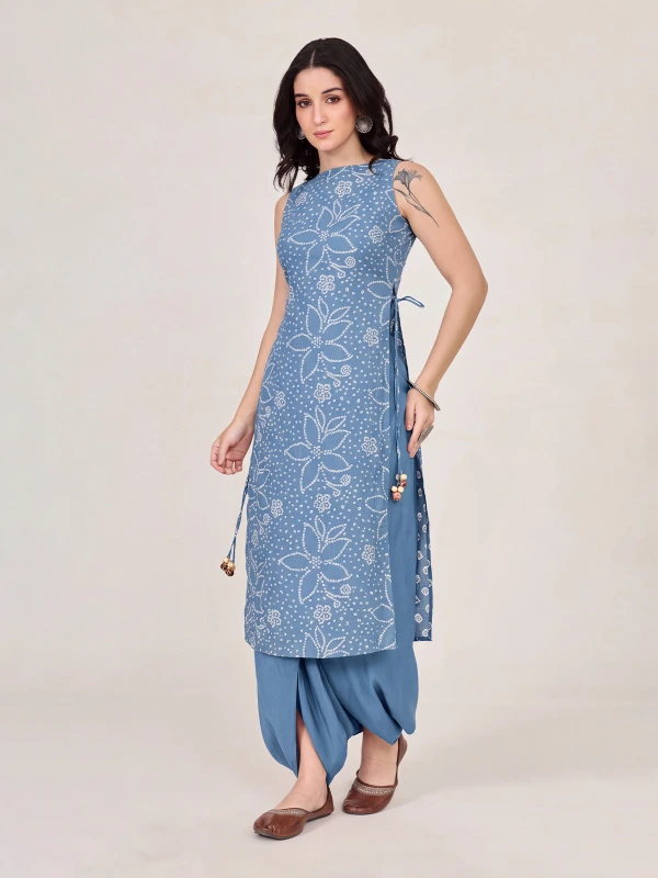 Blue Bandhani Printed Long Kurta 6