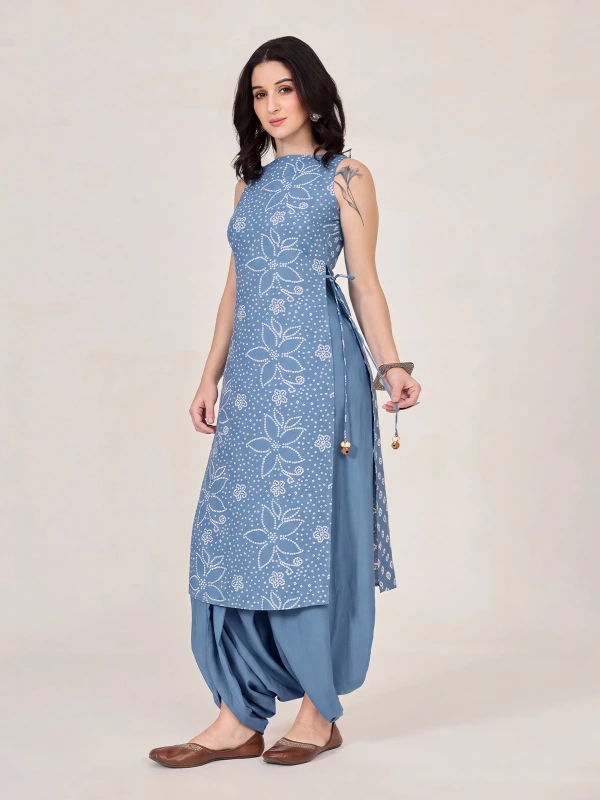 Blue Bandhani Printed Long Kurta 2