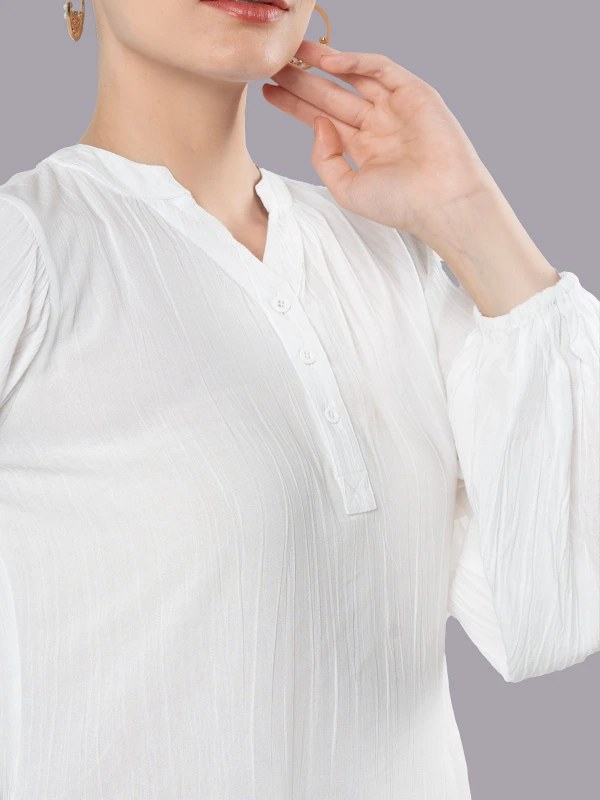 White Mandarin Collar Regular Fit Top 2