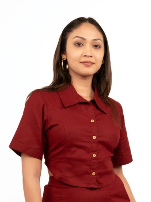Maroon Solid Cotton Crop Shirt 1