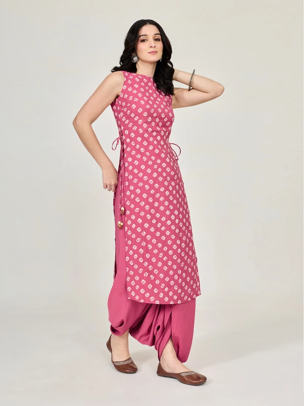 Pink Bandhani Printed Long Kurta 2