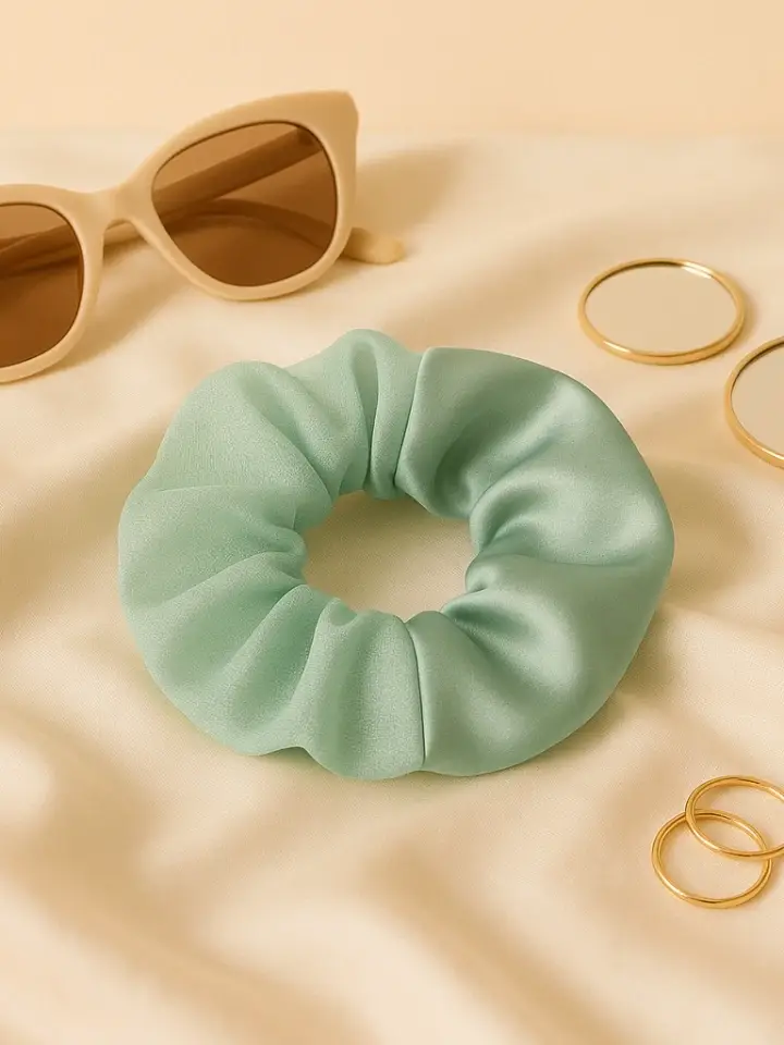 Green Satin Scrunchie