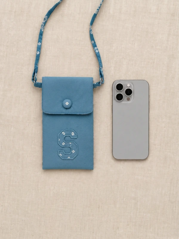 Personalized Blue Bandhani Print Crossbody Phone Pouch 3