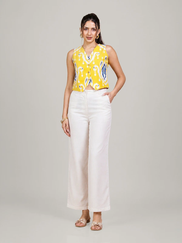 Off white cotton straight fit pants 3