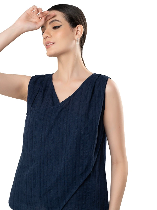 Blue Wrap-Style Loose Fit Top For Women 4