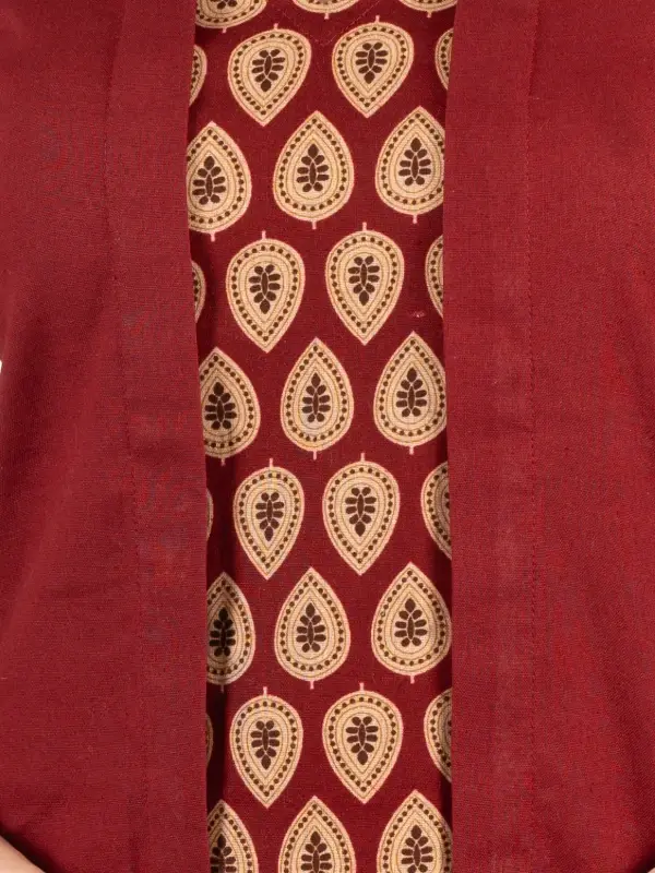 Maroon Printed Cotton A-Line Kurta 7