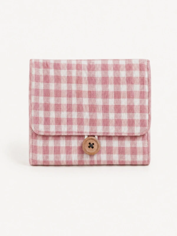 Light Pink Gingham Print Sanitary Pad Pouch 2