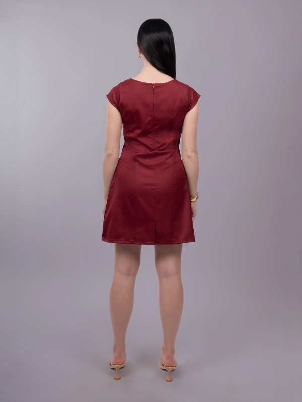 Maroon Formal V Neck Sheath Dress 3