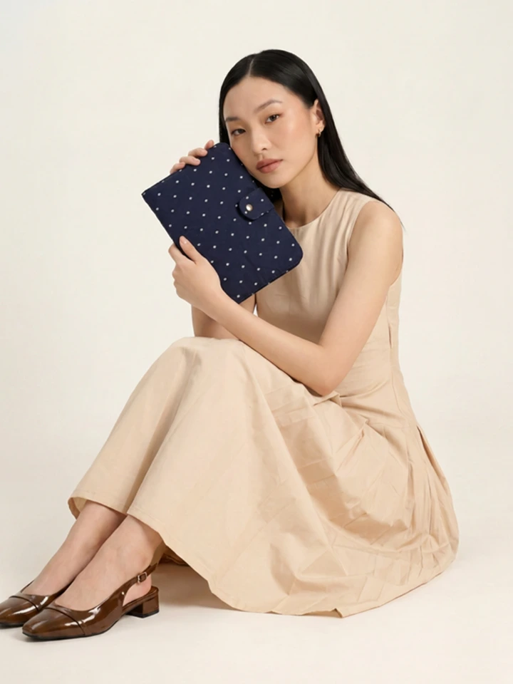 Navy Blue Diamond Print Diary Cover with Multi-Utility Pockets