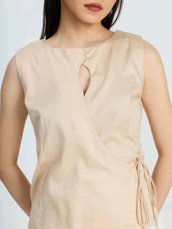 Beige Formal Sleeveless Wrap Top 3