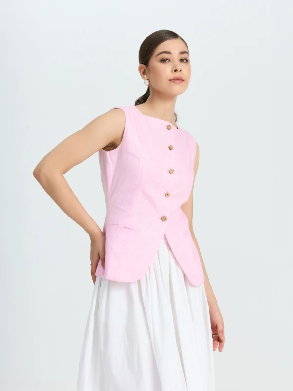 Pink High Square Neck Formal Waistcoat for women Zlaata 4