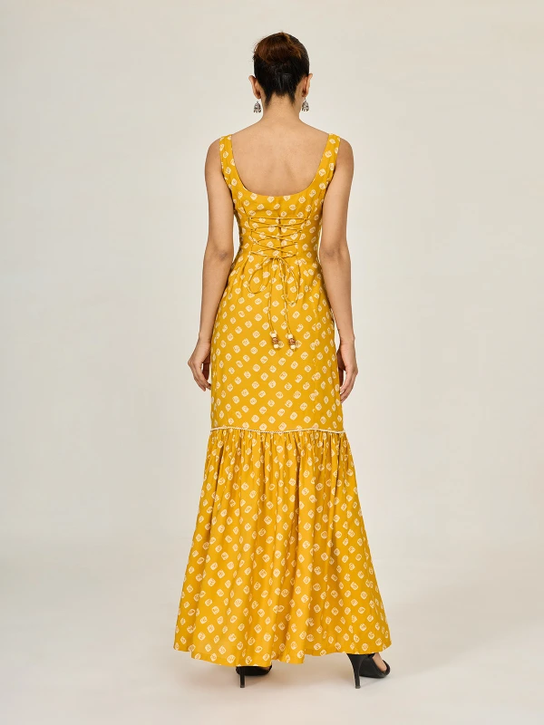 Yellow Bandhani Printed Mermaid Dress 4