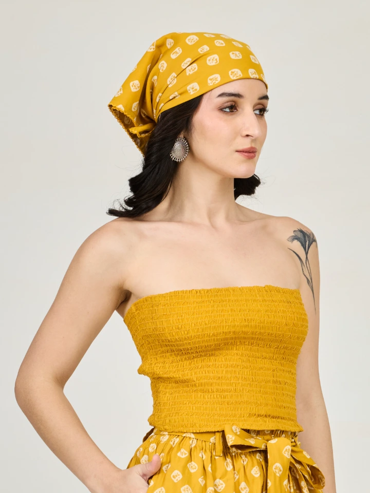 Yellow Bandhani Printed Bandana Scarf