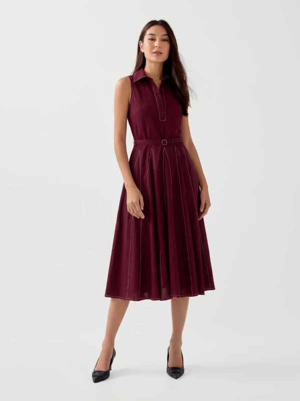 Maroon Fit and Flare Dress With Detachable Waist Belt 1
