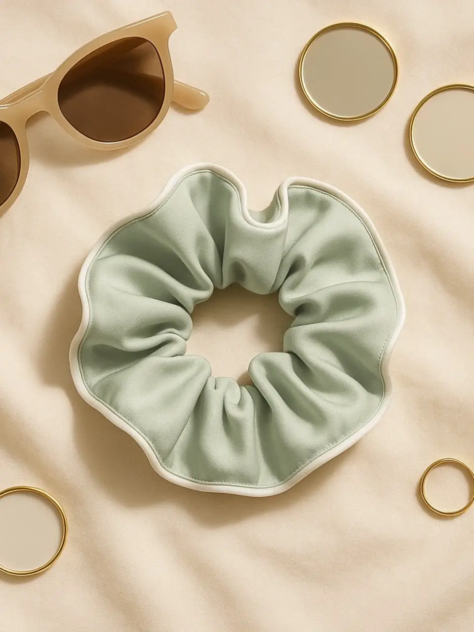 Green Satin Srunchie with Piping
