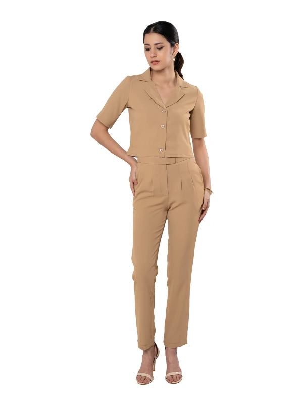 Beige Cropped Blazer And Trouser Coord Set 3