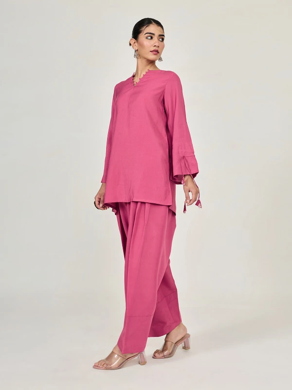 Pink A-Line Kurta & Farshi Pants Set 2