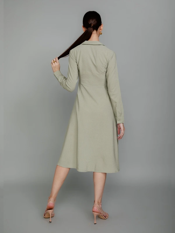 Green Lapel Collar Dress With Clean-Cut Silhouette 3