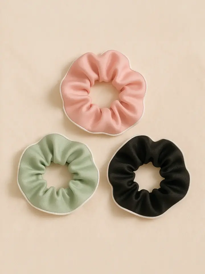 Satin Scrunchie with Piping Pack of 3