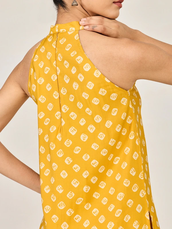 Yellow Bandhani Printed A-line Long Kurta 6