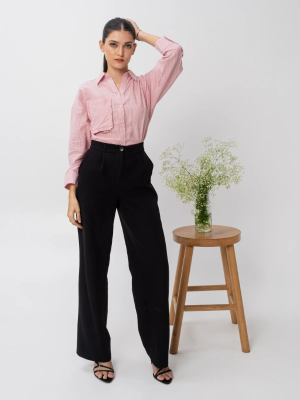 Pink Striped Cotton Formal Shirt For Office Wear 5