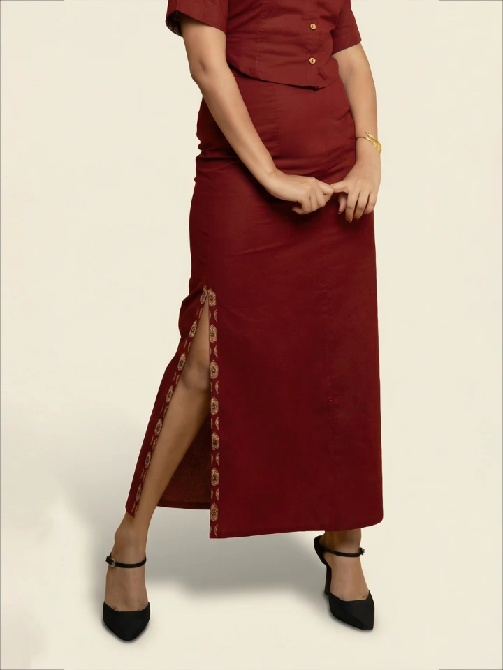 Maroon Cotton Skirt For Ethnic Styling