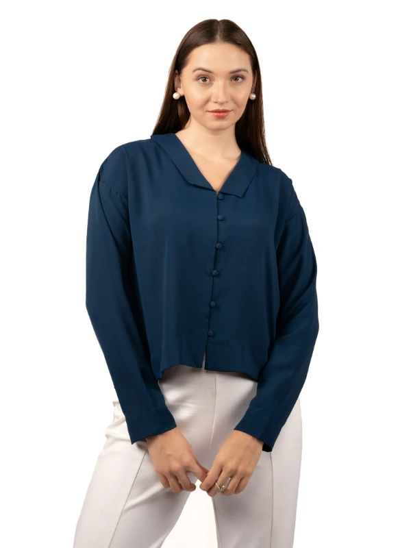 Blue Solid Formal Shirt For Women