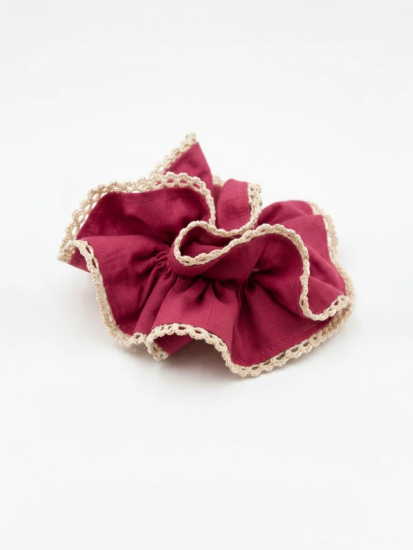 Pink Double Layer Scrunchie With Lace Trim 3