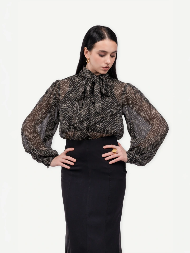 Black Printed Georgette Formal Top