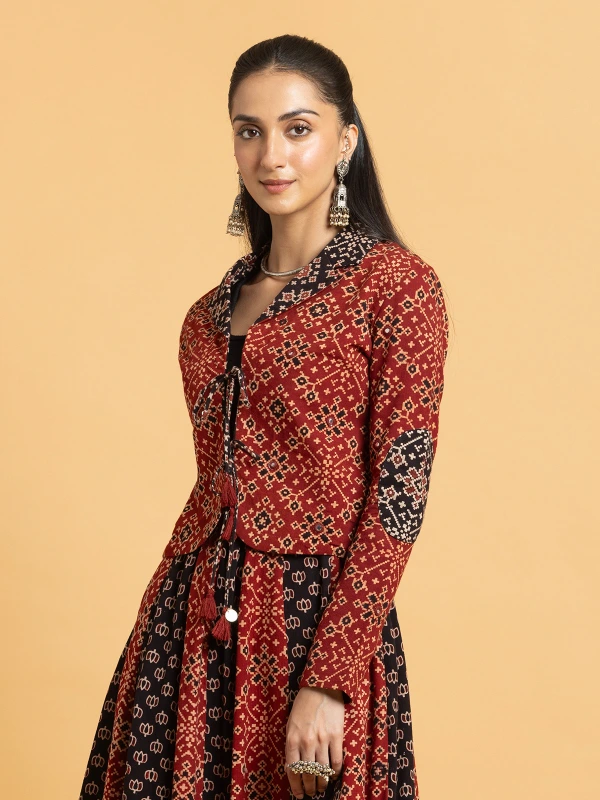 Multicolor Ajrakh Cropped Fusion Jacket 5