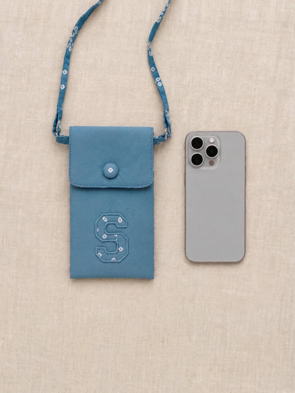 Personalized Blue Bandhani Print Crossbody Phone Pouch thumbnail 4