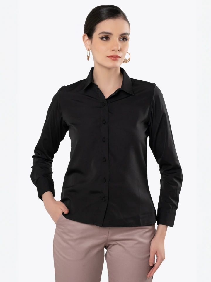 Black Formal Shirt With Classic Collar And Full Sleeves