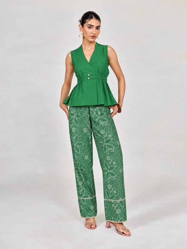 Green Solid Sleeveless Wrap Top 2