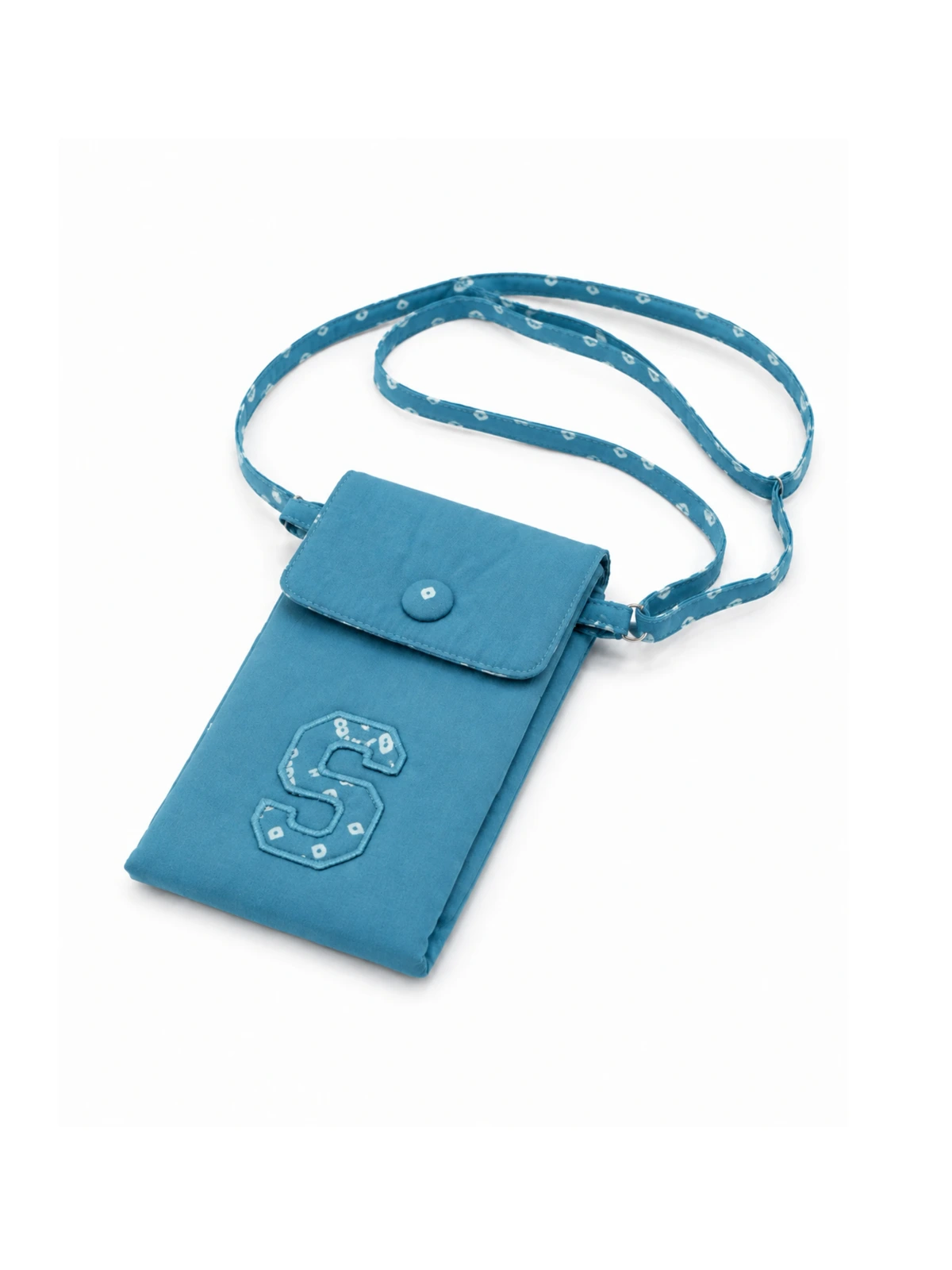 Personalized Blue Bandhani Print Crossbody Phone Pouch thumbnail 5