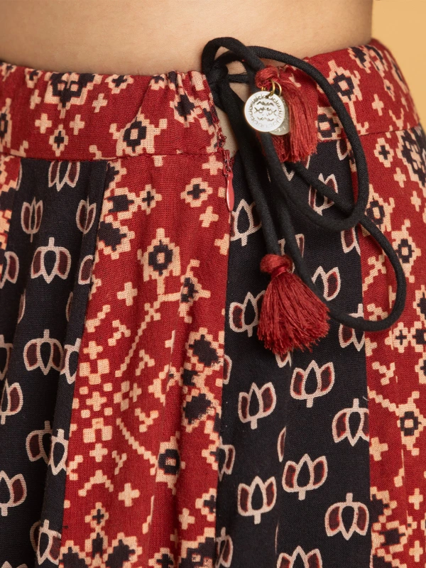 Multicolor Ajrakh Flared Panelled Skirt 6